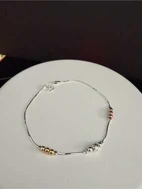 Sterling silver 925,Tri-Tone Bead Bracelet in Silver, Gold & Rose,18cm.